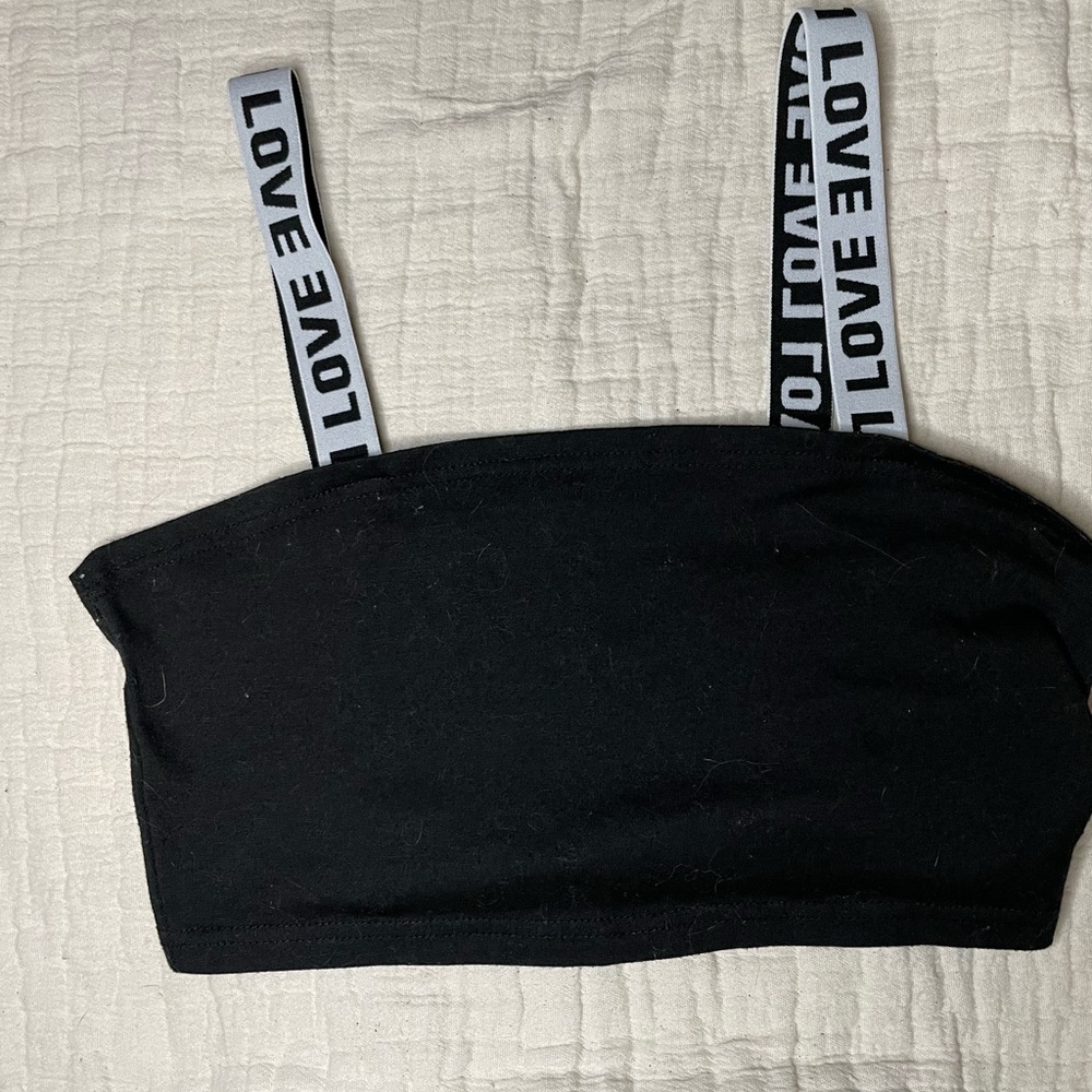 Love strap black cropped sleep shirt